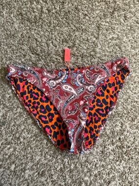 Maaji Mixed Paisley and Leopard Bikini Bottoms in Red, Orange, Navy